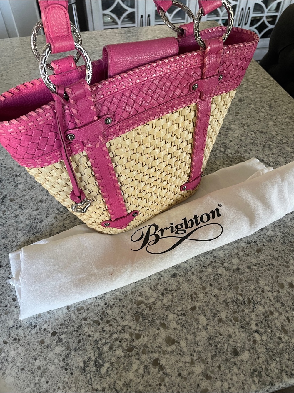 Brighton Pink and Natural Woven Straw Tote